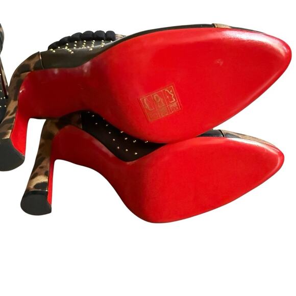 Christian Louboutin Dakita 100 Studded Spike Leopard Leather Bootie EU 37 US 7 - Picture 11 of 15